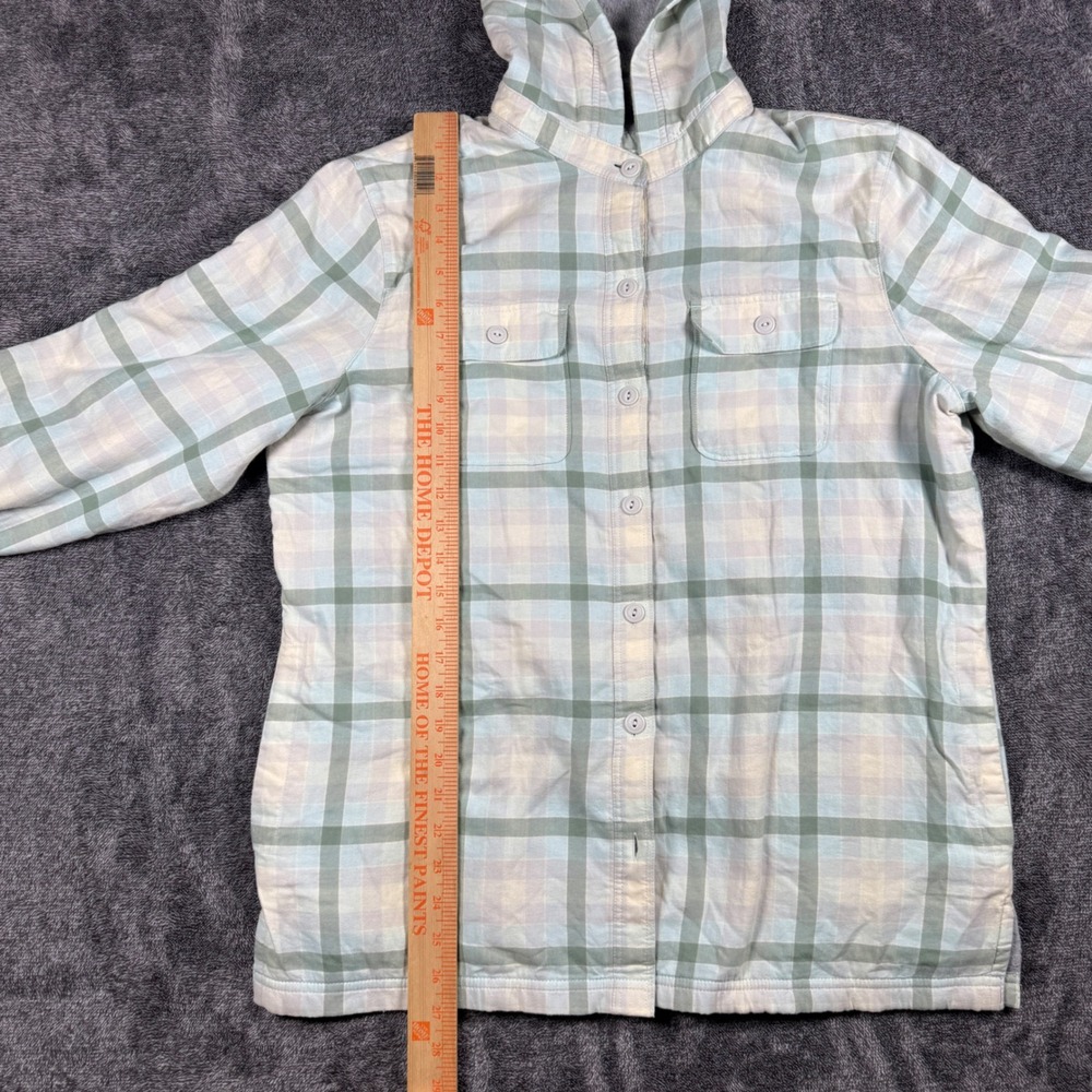 LL Bean Womens Plaid Hooded Flannel Shirt Jacket Fleece Lined Green M 296823 - Picture 5 of 6
